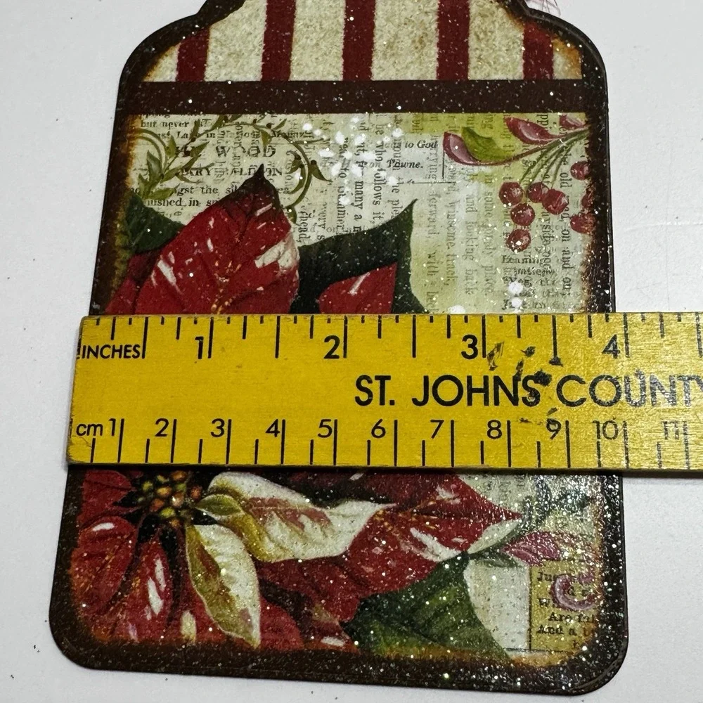 Lot Of 12 Vtg Style Retro Reindeer Gift Christmas Tree Tin Ornaments Poinsettia